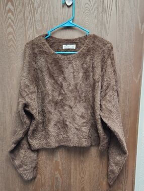 Hollister Fuzzy Brown Crewneck Sweater